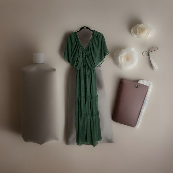 Anthropologie  Chiffon Maxi Dress GReen SZ L - Picture 1 of 9